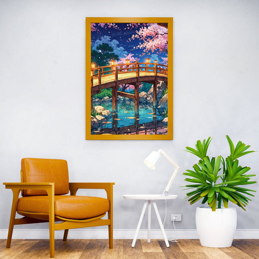Bridge River Sakura Japan Asian Style Poster | Wall Art for Home & Office | High-Quality Print - High-quality vinyl