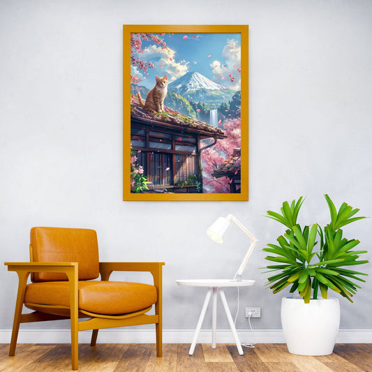 Brown cat in Tokyo Asian Style Poster | Wall Art for Home & Office | High-Quality Print - High-quality vinyl skin w