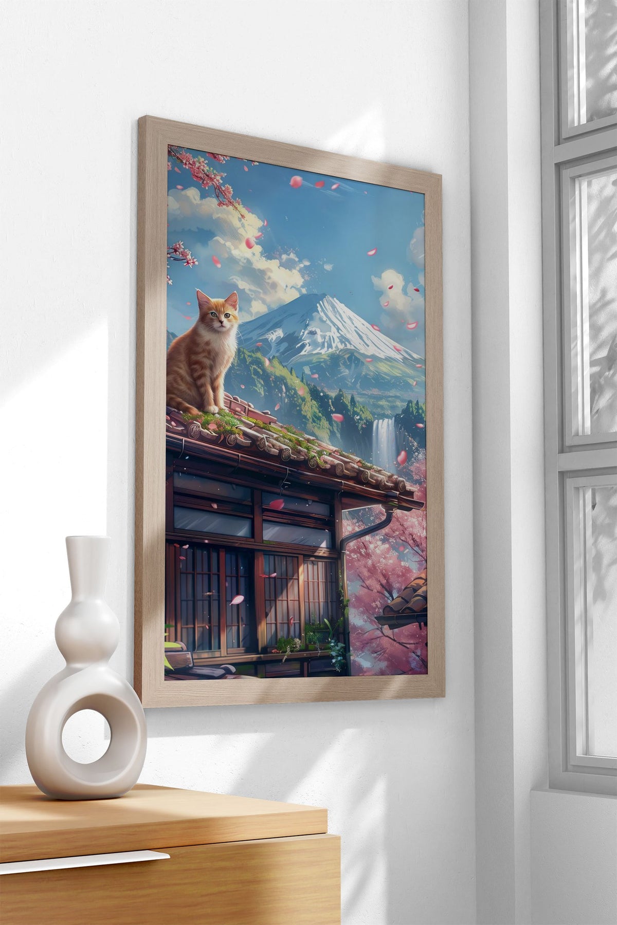 Brown cat in Tokyo Asian Style Poster | Wall Art for Home & Office | High-Quality Print - High-quality vinyl skin w