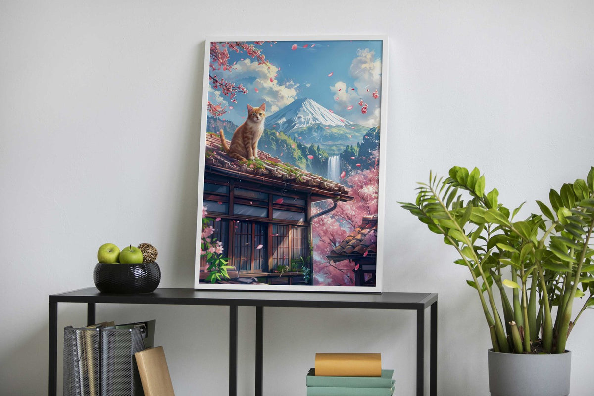 Brown cat in Tokyo Asian Style Poster | Wall Art for Home & Office | High-Quality Print - High-quality vinyl skin w