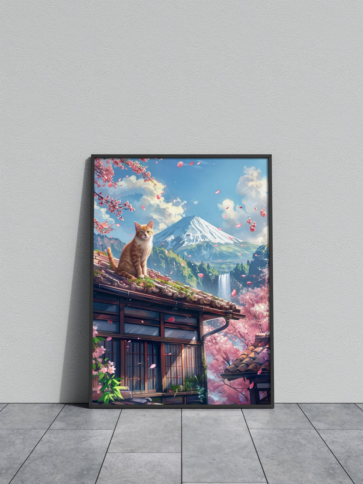 Brown cat in Tokyo Asian Style Poster | Wall Art for Home & Office | High-Quality Print - High-quality vinyl skin w