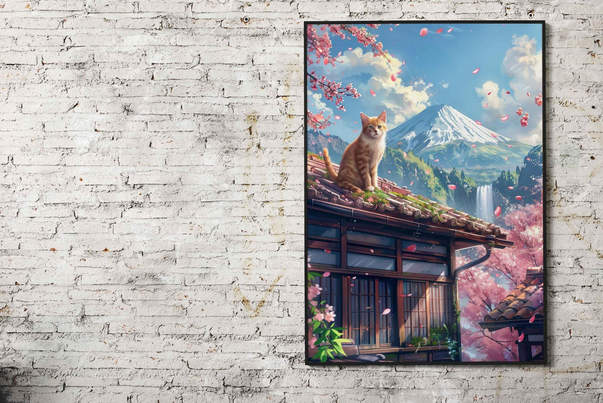 Brown cat in Tokyo Asian Style Poster | Wall Art for Home & Office | High-Quality Print - High-quality vinyl skin w