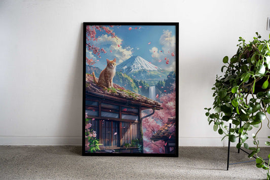 Brown cat in Tokyo Asian Style Poster | Wall Art for Home & Office | High-Quality Print - High-quality vinyl skin w