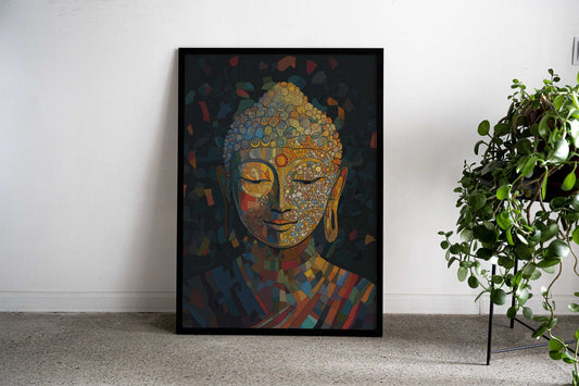 Buddha Cubism Mosaic Art Asian Style Poster | Wall Art for Home & Office | High-Quality Print - High-quality vinyl 