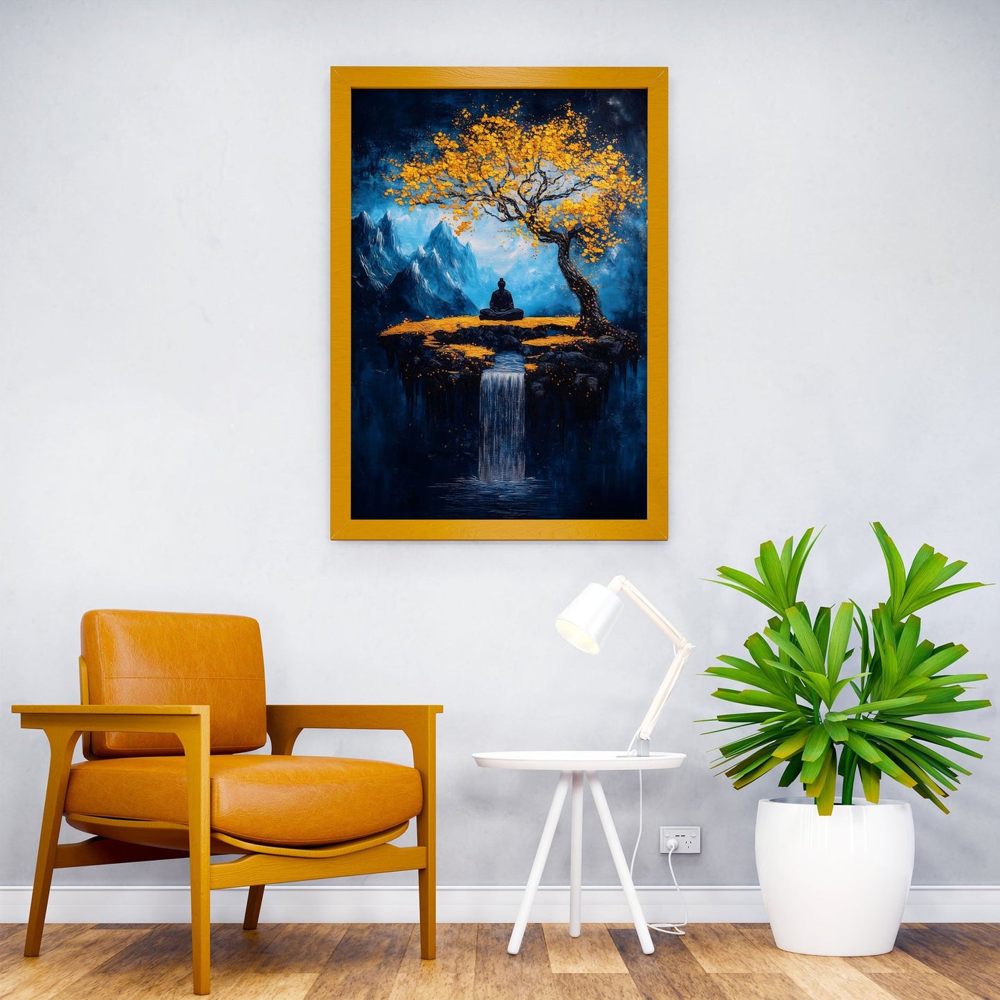 Buddha Meditation Waterfall Asian Style Poster | Wall Art for Home & Office | High-Quality Print - High-quality vin