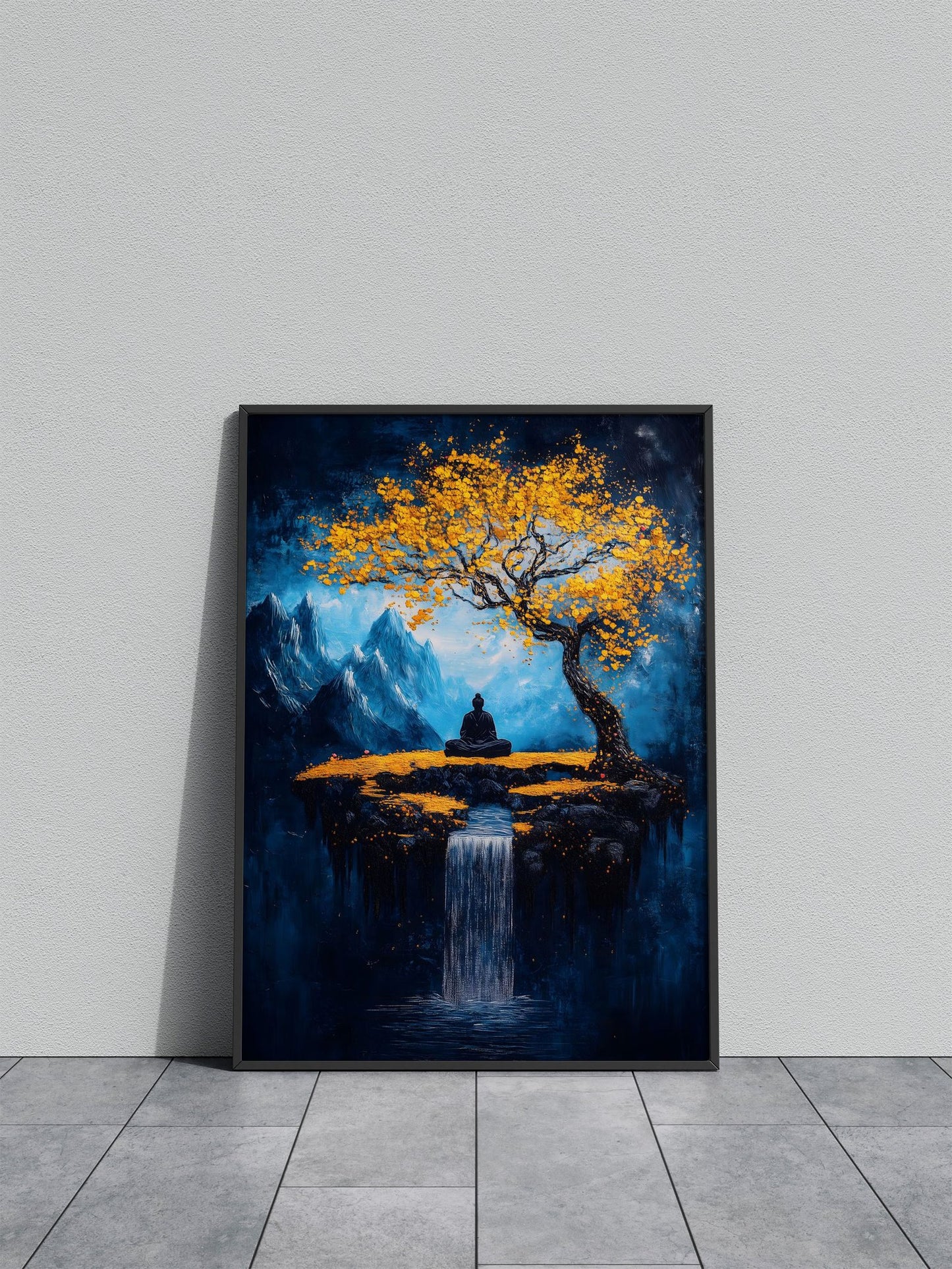 Buddha Meditation Waterfall Asian Style Poster | Wall Art for Home & Office | High-Quality Print - High-quality vin