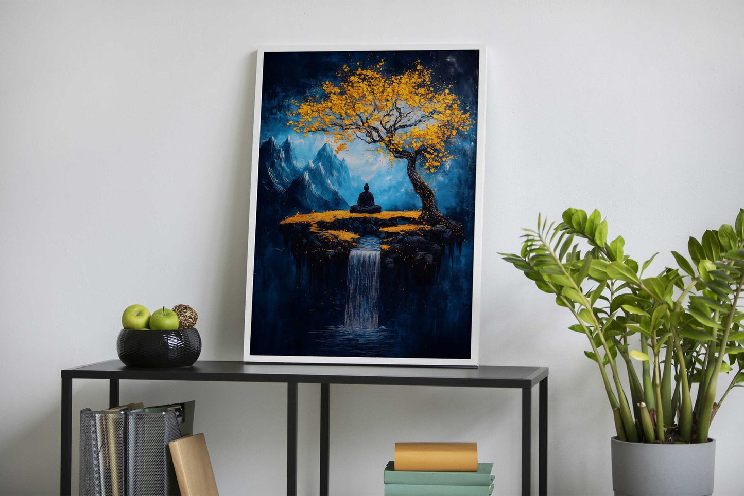 Buddha Meditation Waterfall Asian Style Poster | Wall Art for Home & Office | High-Quality Print - High-quality vin