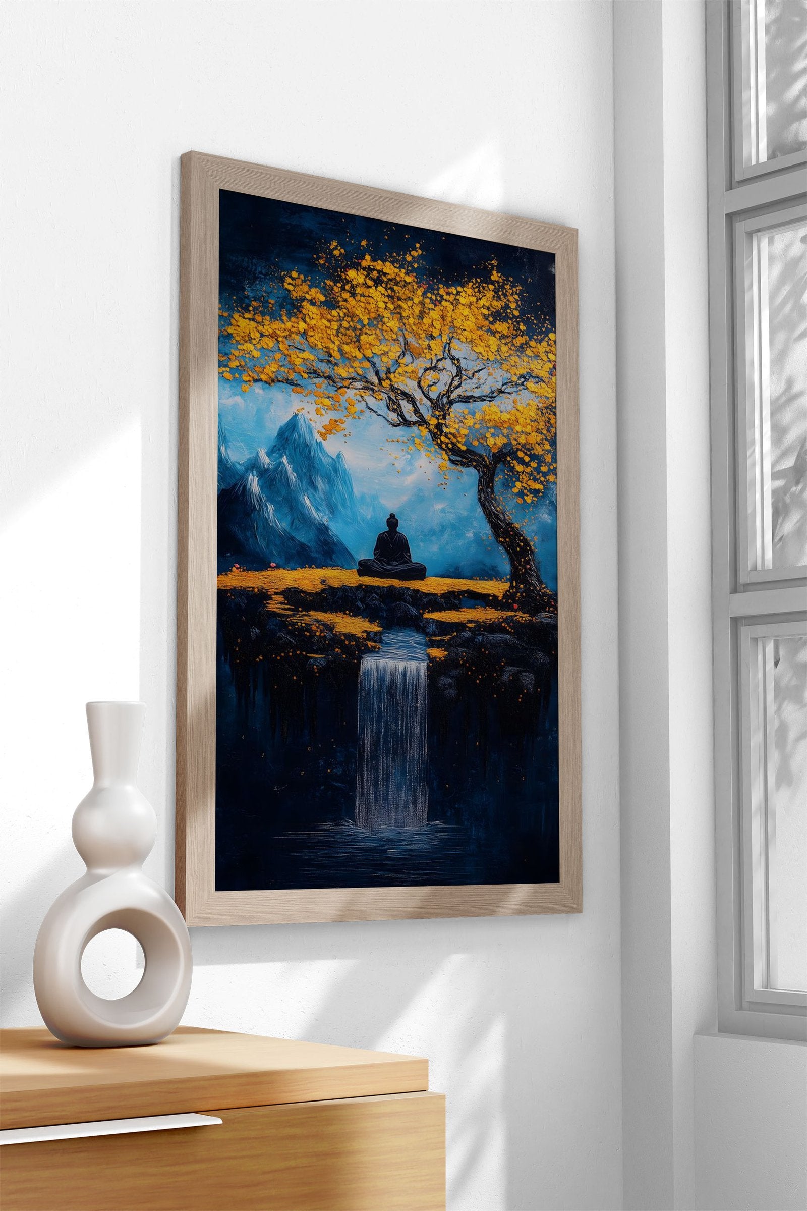 Buddha Meditation Waterfall Asian Style Poster | Wall Art for Home & Office | High-Quality Print - High-quality vin
