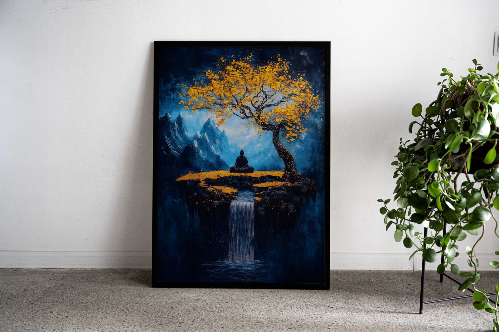 Buddha Meditation Waterfall Asian Style Poster | Wall Art for Home & Office | High-Quality Print - High-quality vin