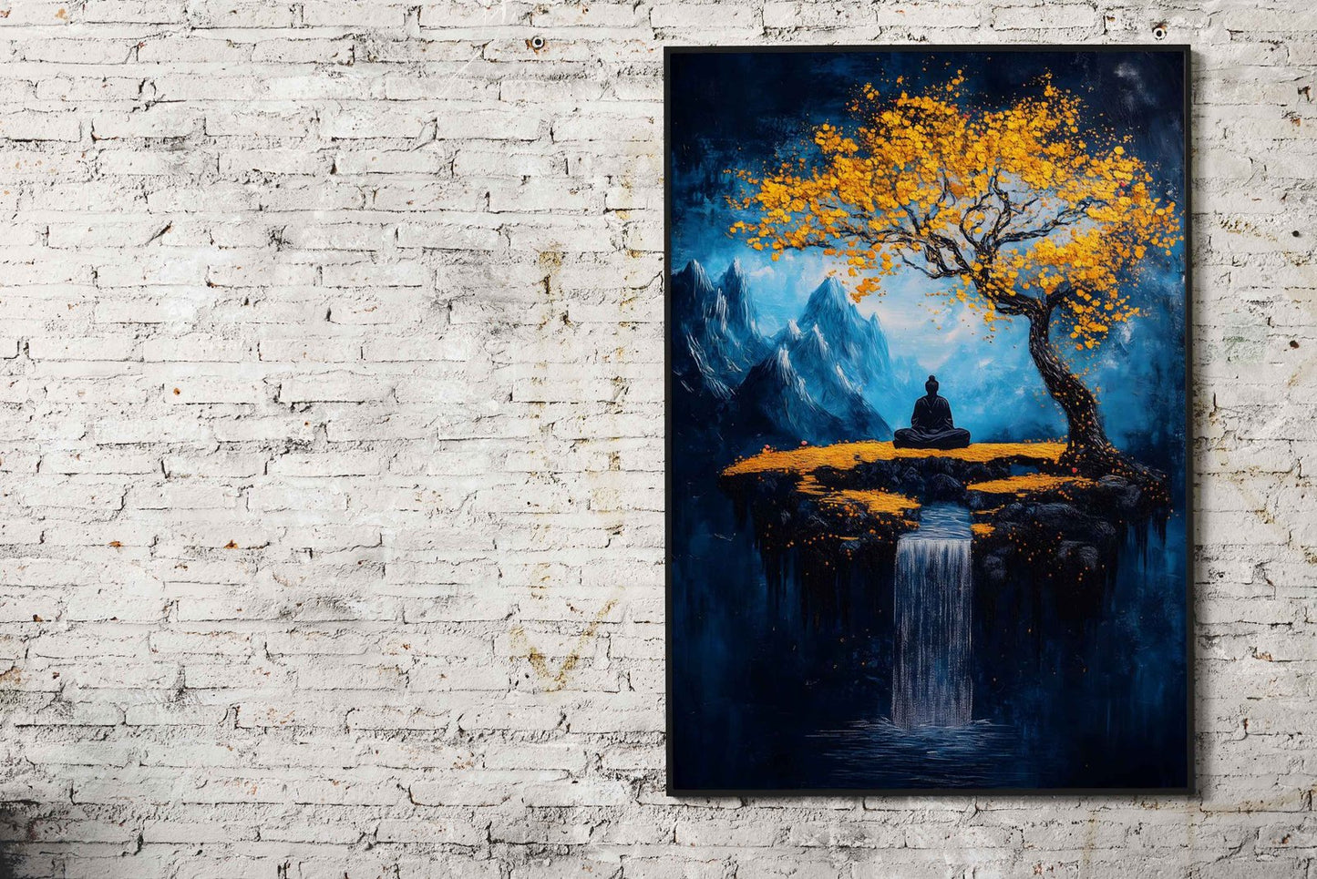 Buddha Meditation Waterfall Asian Style Poster | Wall Art for Home & Office | High-Quality Print - High-quality vin