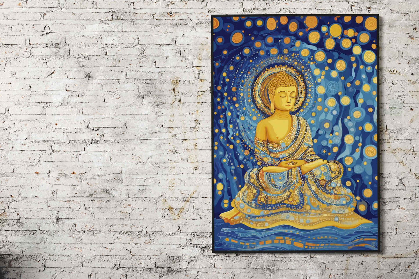 Buddha Starry Night Meditation Poster Art Asian Style Poster | Wall Art for Home & Office | High-Quality Print - Hi