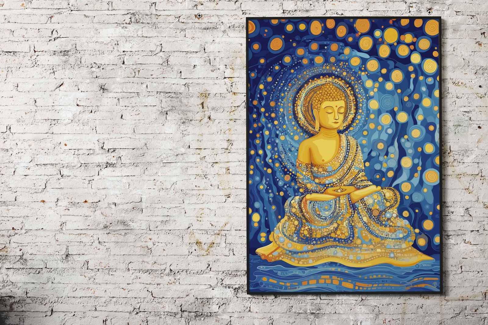 Buddha Starry Night Meditation Poster Art Asian Style Poster | Wall Art for Home & Office | High-Quality Print - Hi