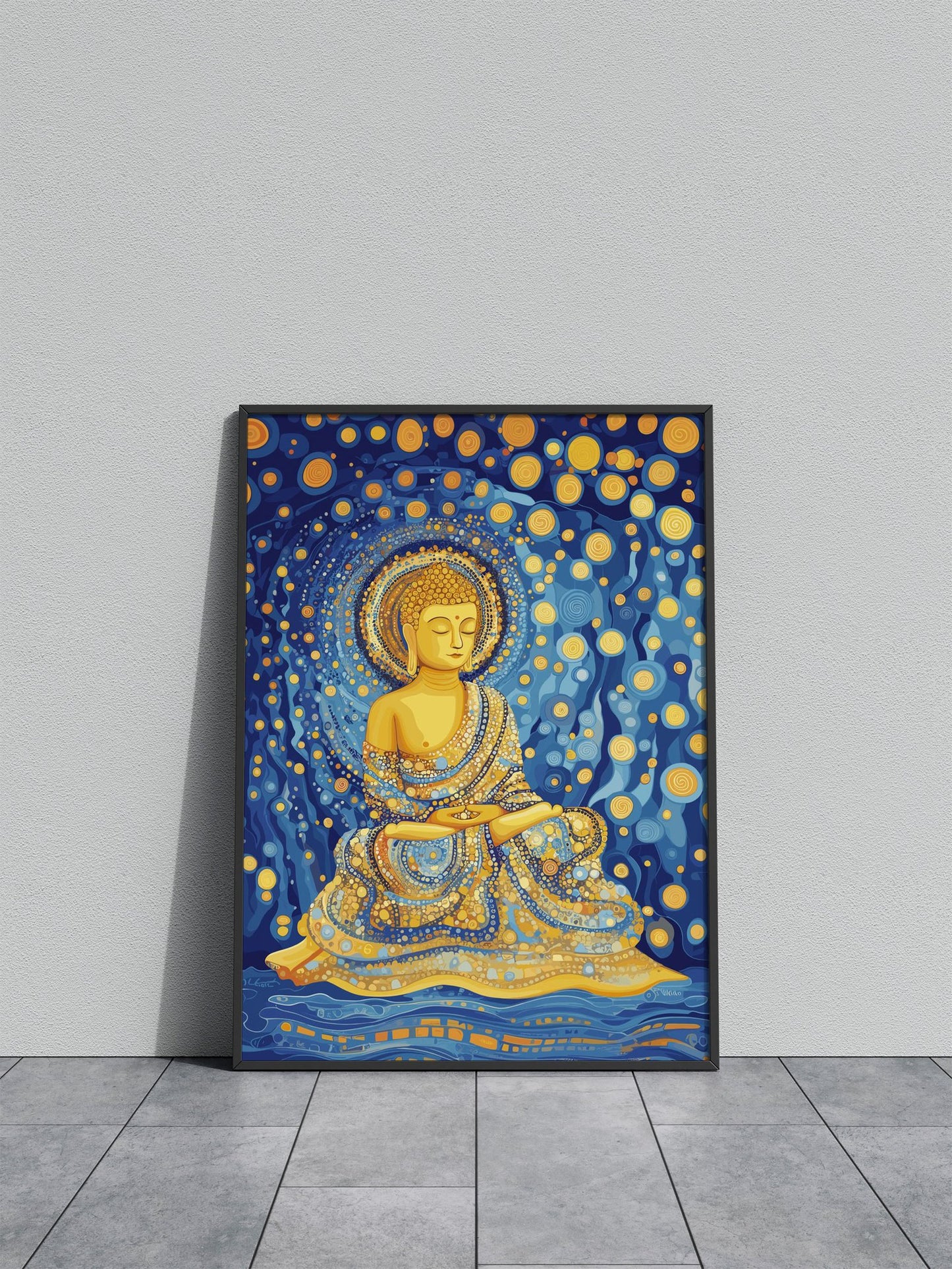 Buddha Starry Night Meditation Poster Art Asian Style Poster | Wall Art for Home & Office | High-Quality Print - Hi