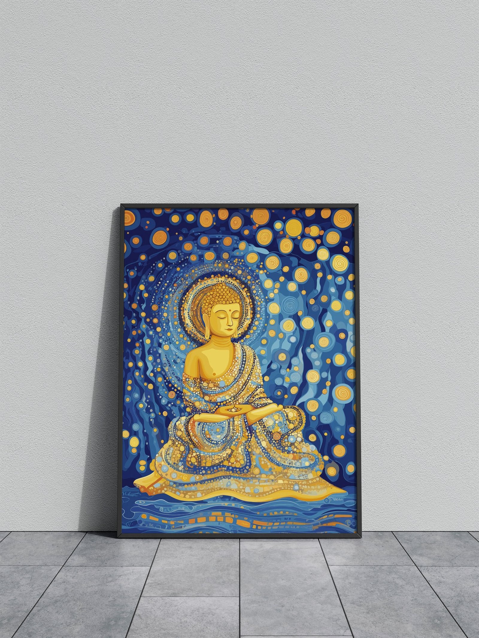 Buddha Starry Night Meditation Poster Art Asian Style Poster | Wall Art for Home & Office | High-Quality Print - Hi