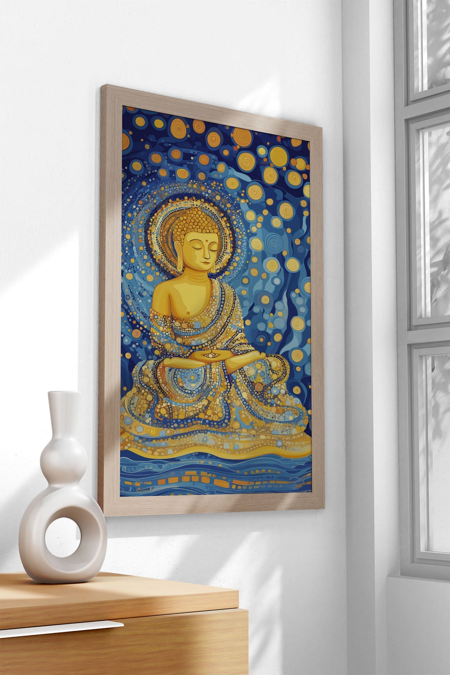 Buddha Starry Night Meditation Poster Art Asian Style Poster | Wall Art for Home & Office | High-Quality Print - Hi
