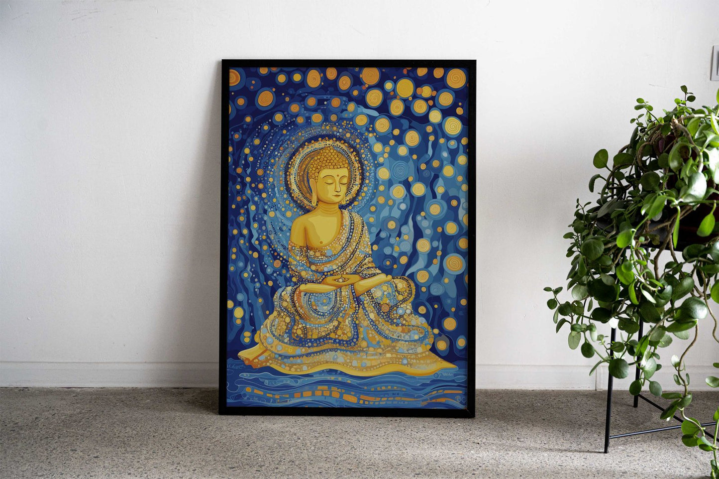Buddha Starry Night Meditation Poster Art Asian Style Poster | Wall Art for Home & Office | High-Quality Print - Hi