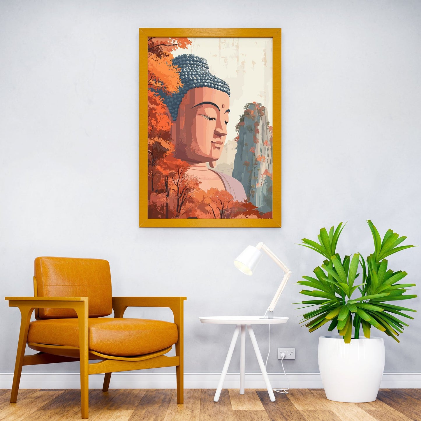 Buddha Statue in Autumn Asian Style Poster | Wall Art for Home & Office | High-Quality Print