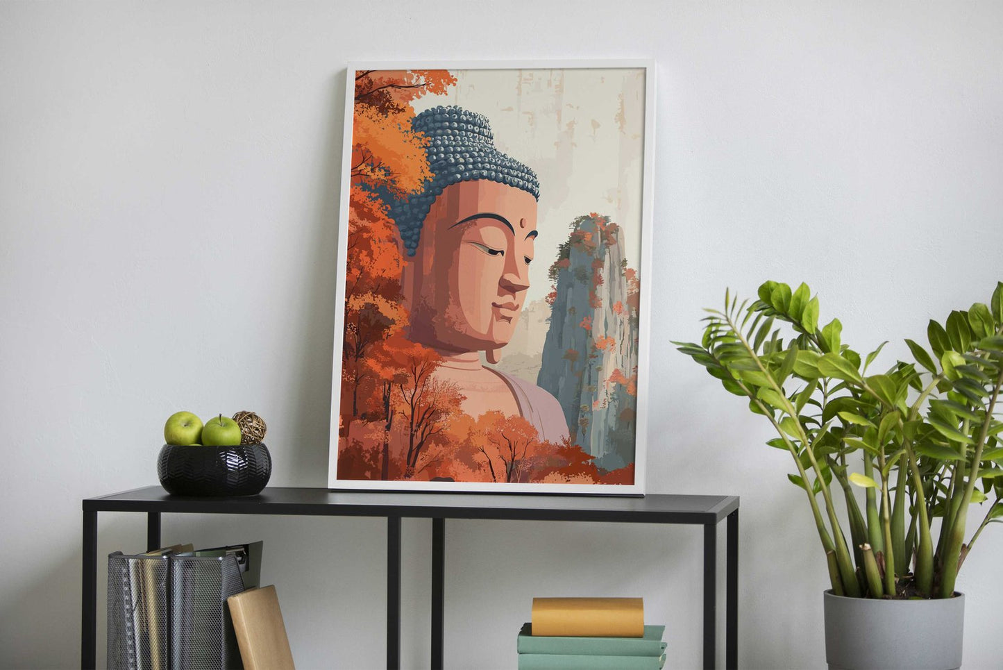 Buddha Statue in Autumn Asian Style Poster | Wall Art for Home & Office | High-Quality Print