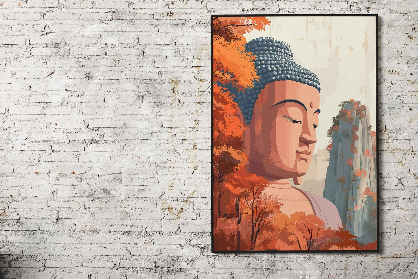 Buddha Statue in Autumn Asian Style Poster | Wall Art for Home & Office | High-Quality Print