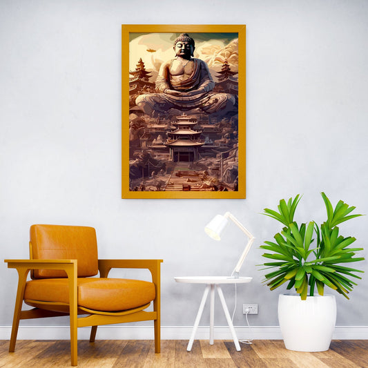 Buddha Temple Illustration Asian Style Poster | Wall Art for Home & Office | High-Quality Print - High-quality viny