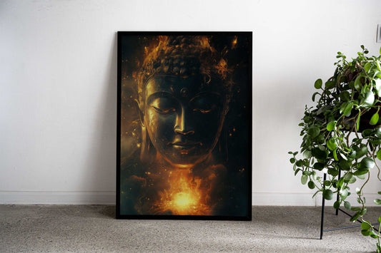 Buddha in Flames Asian Style Poster | Wall Art for Home & Office | High-Quality Print - High-quality vinyl skin wra