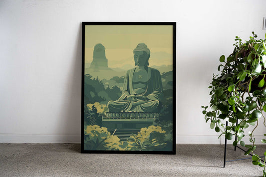 Buddha in Valley Zen Art Asian Style Poster | Wall Art for Home & Office | High-Quality Print - High-quality vinyl 