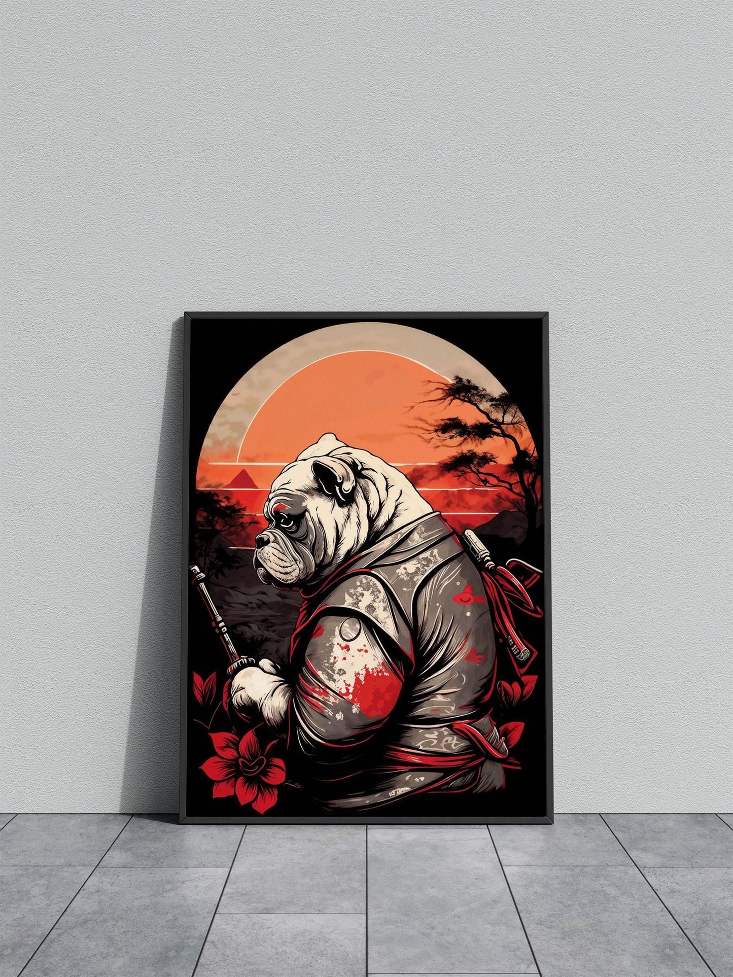 Bulldog Samurai Japan Asian Style Poster | Wall Art for Home & Office | High-Quality Print - High-quality vinyl ski