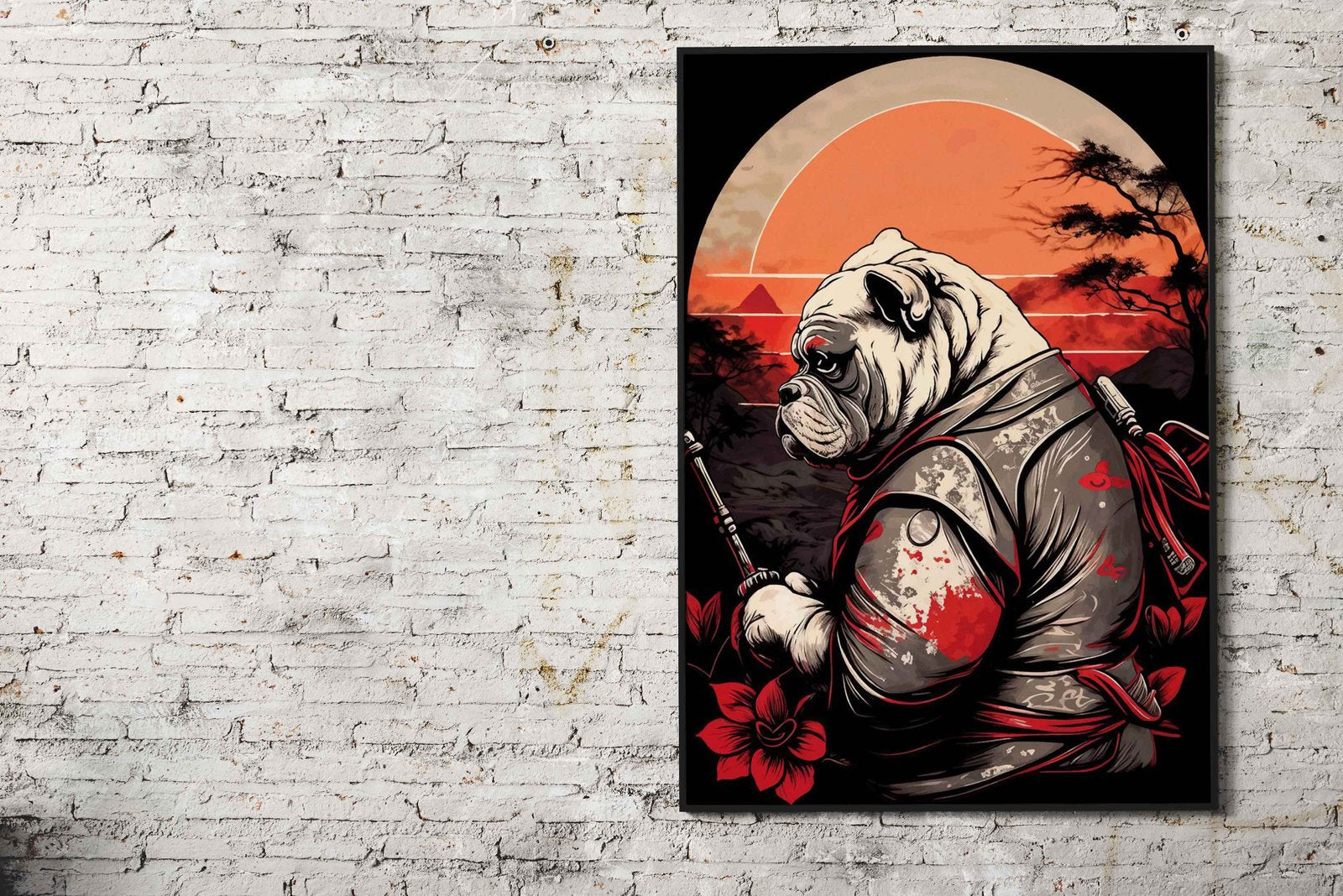 Bulldog Samurai Japan Asian Style Poster | Wall Art for Home & Office | High-Quality Print - High-quality vinyl ski