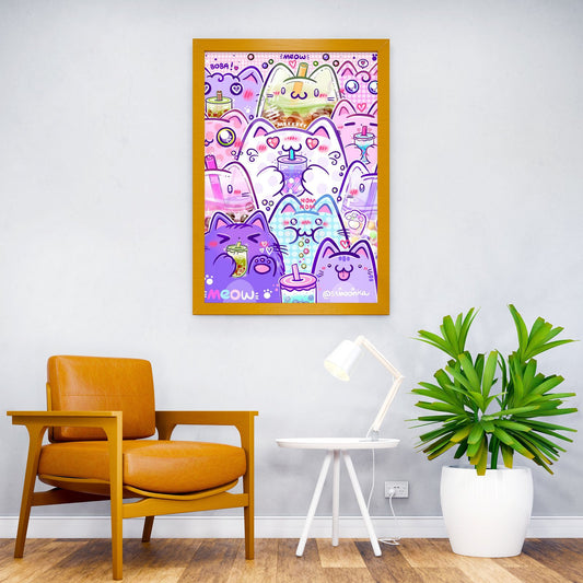 Bunch of Boba cats Asian Style Poster | Wall Art for Home & Office | High-Quality Print - High-quality vinyl skin w