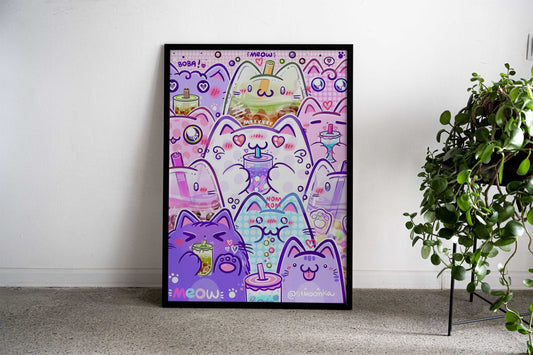 Bunch of Boba cats Asian Style Poster | Wall Art for Home & Office | High-Quality Print - High-quality vinyl skin w
