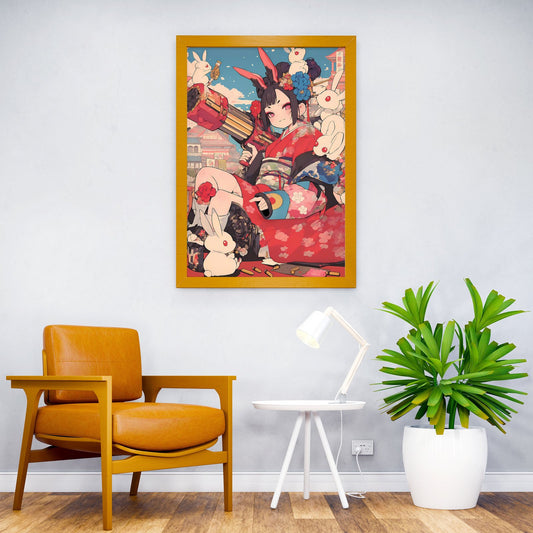 Bunny Blaster Geisha Asian Style Poster | Wall Art for Home & Office | High-Quality Print - High-quality vinyl skin