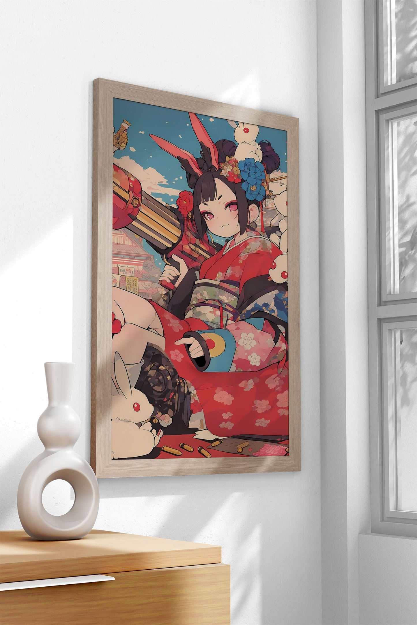 Bunny Blaster Geisha Asian Style Poster | Wall Art for Home & Office | High-Quality Print - High-quality vinyl skin