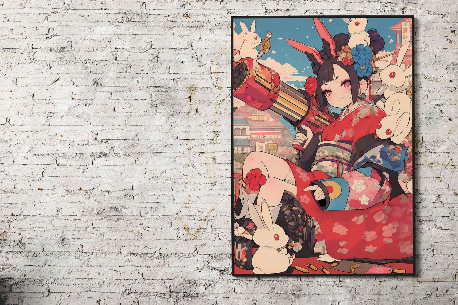 Bunny Blaster Geisha Asian Style Poster | Wall Art for Home & Office | High-Quality Print - High-quality vinyl skin