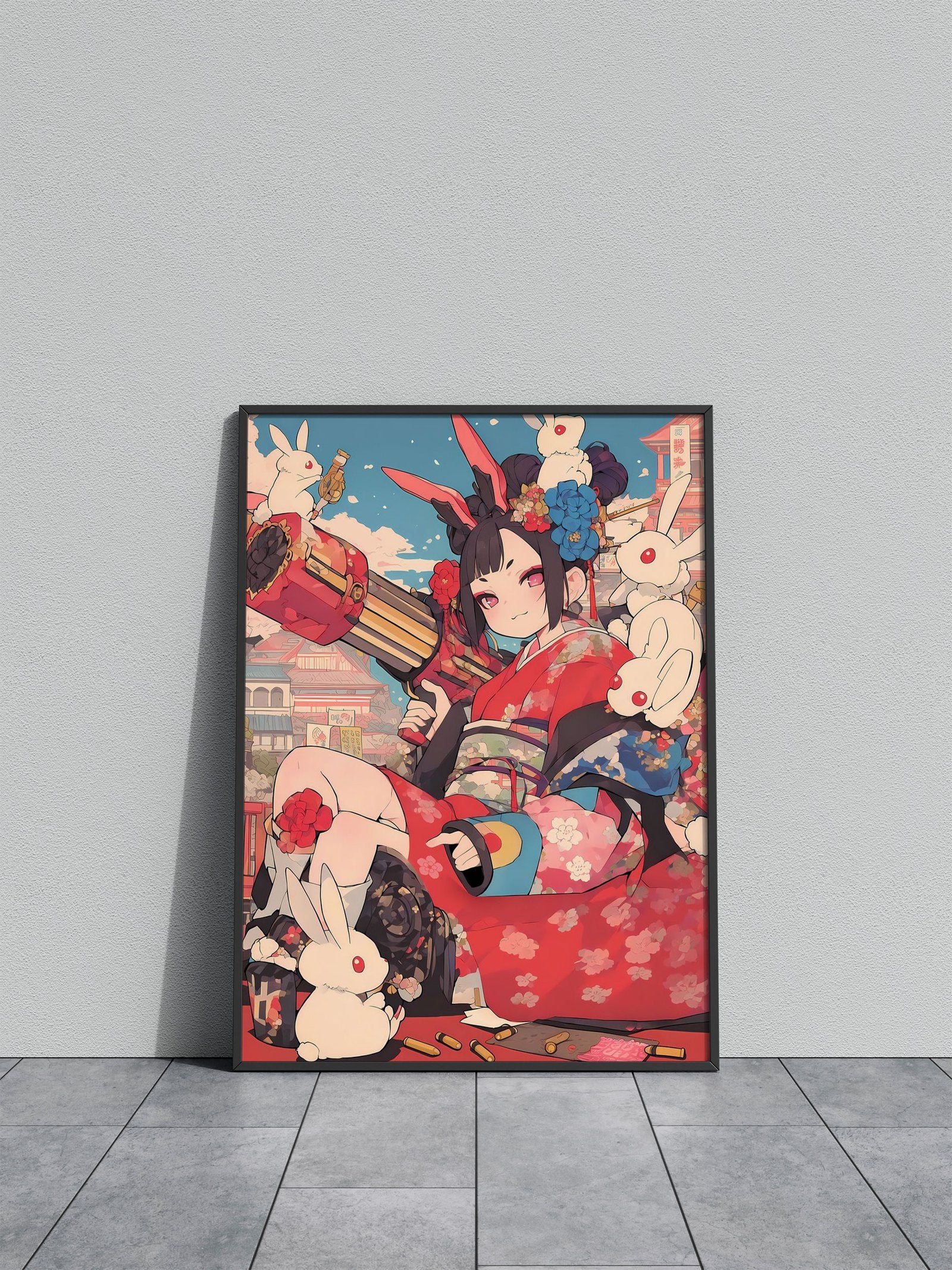 Bunny Blaster Geisha Asian Style Poster | Wall Art for Home & Office | High-Quality Print - High-quality vinyl skin