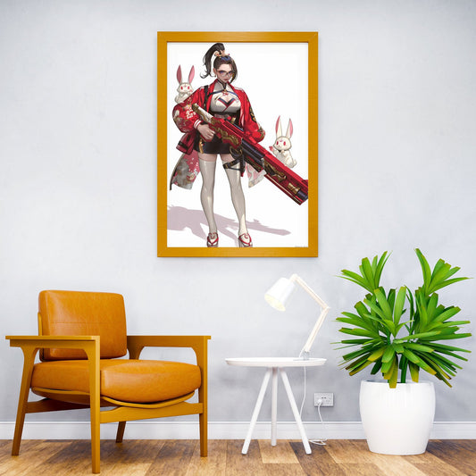 Bunny Geisha Blaster Asian Style Poster | Wall Art for Home & Office | High-Quality Print - High-quality vinyl skin