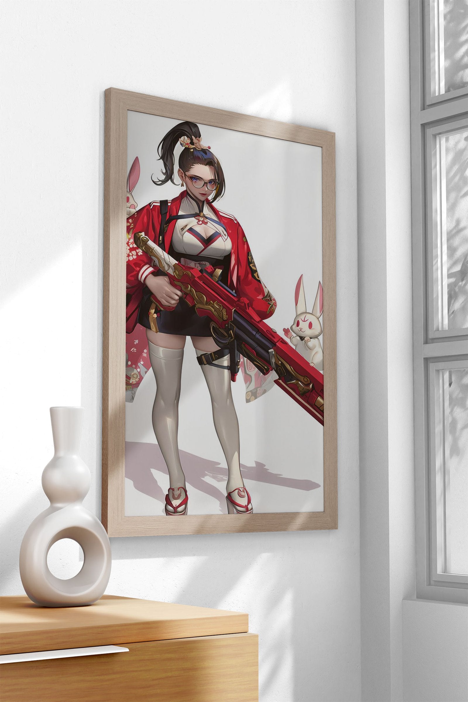 Bunny Geisha Blaster Asian Style Poster | Wall Art for Home & Office | High-Quality Print - High-quality vinyl skin
