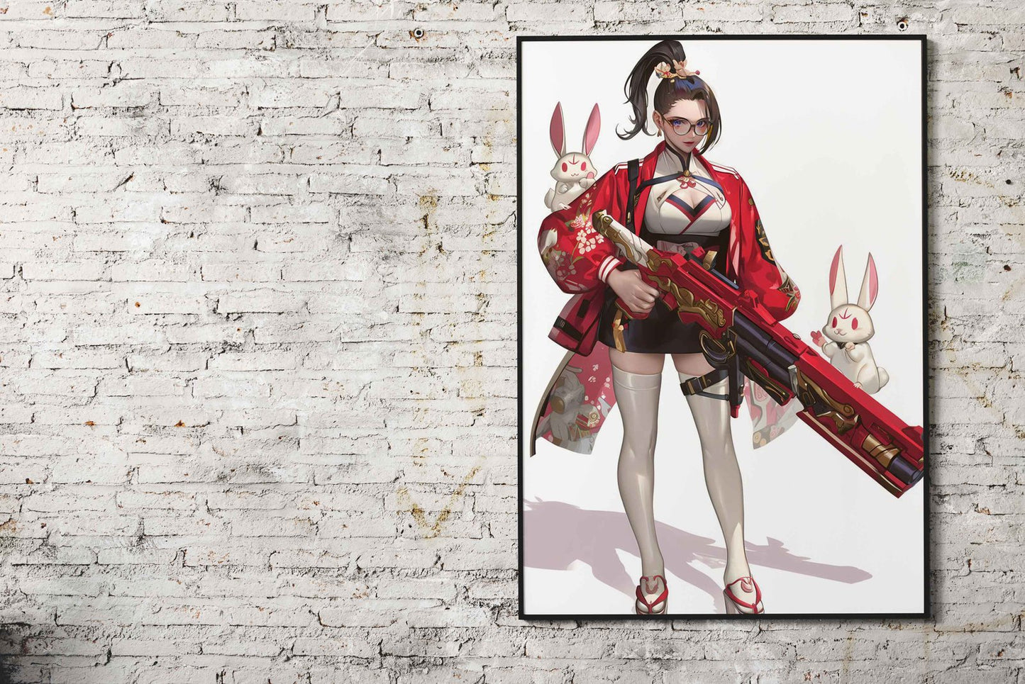 Bunny Geisha Blaster Asian Style Poster | Wall Art for Home & Office | High-Quality Print - High-quality vinyl skin