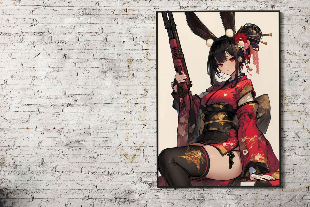 Bunny Geisha Gunner Asian Style Poster | Wall Art for Home & Office | High-Quality Print - High-quality vinyl skin 