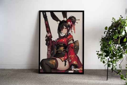 Bunny Geisha Gunner Asian Style Poster | Wall Art for Home & Office | High-Quality Print - High-quality vinyl skin 