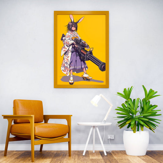 Bunny Warrior in Kimono Asian Style Poster | Wall Art for Home & Office | High-Quality Print - High-quality vinyl s