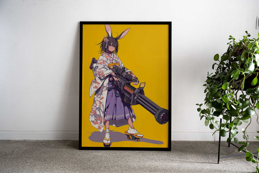 Bunny Warrior in Kimono Asian Style Poster | Wall Art for Home & Office | High-Quality Print - High-quality vinyl s