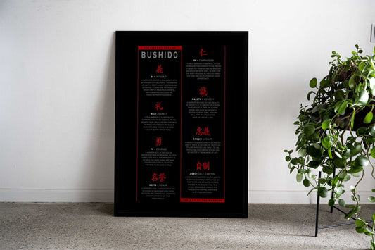Bushido Code The 8 Virtues Asian Style Poster | Wall Art for Home & Office | High-Quality Print - High-quality viny