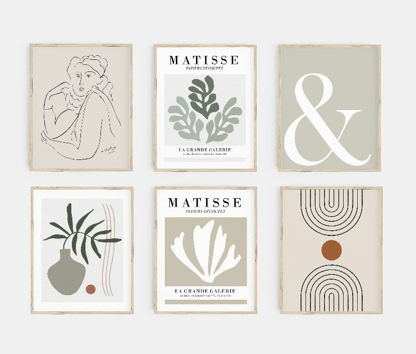 Set of Six Mid-Century Gallery Wall Prints by Henri Matisse - High-Quality Premium Wall Art Decor Sticker