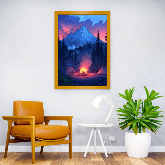Campfire Under Mountain Sky Asian Style Poster | Wall Art for Home & Office | High-Quality Print - High-quality vin