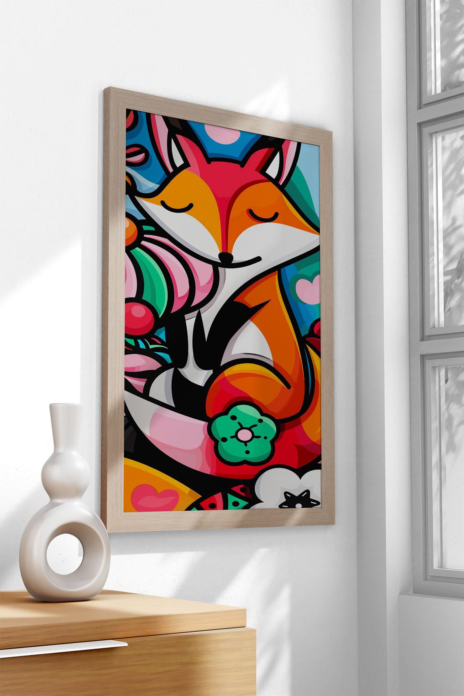Candy Colored Cute Fox Asian Style Poster | Wall Art for Home & Office | High-Quality Print - High-quality vinyl sk