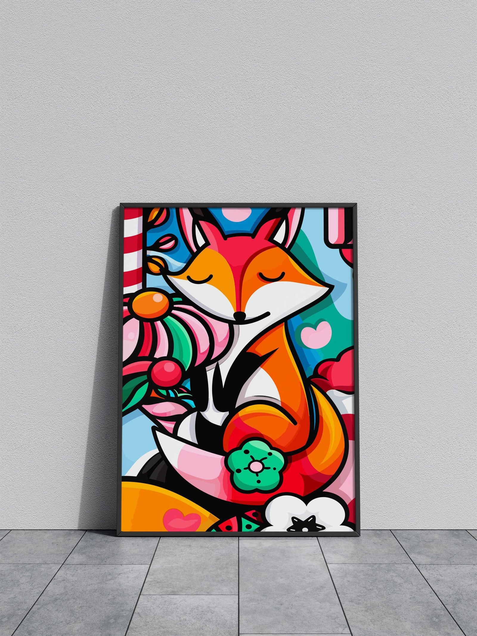 Candy Colored Cute Fox Asian Style Poster | Wall Art for Home & Office | High-Quality Print - High-quality vinyl sk