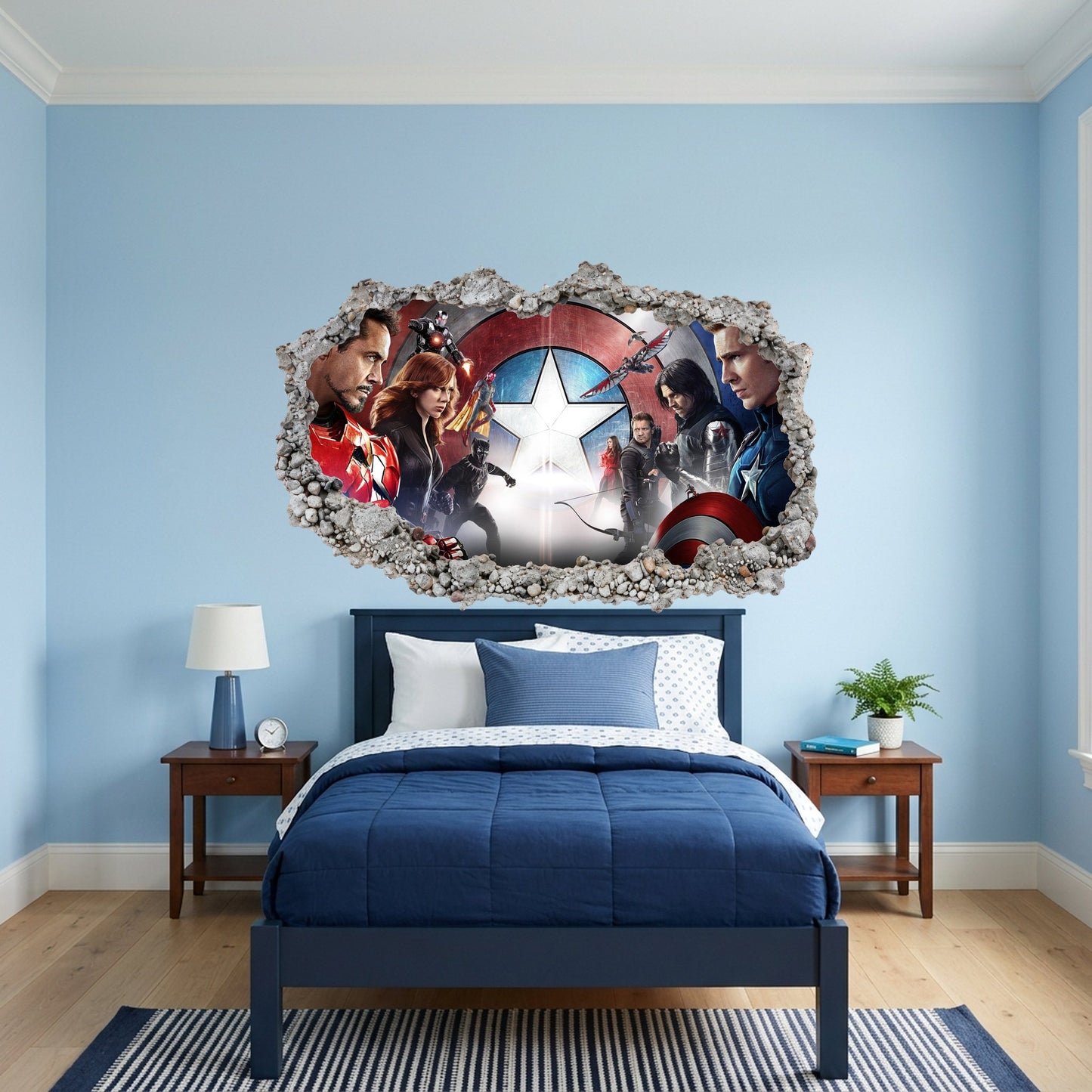 Captain America Iron Man Thor 3D Smashed Wall Decal Nursery Wall Art 023