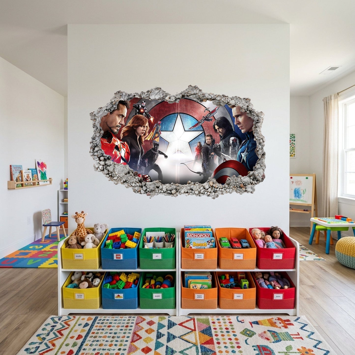 Captain America Iron Man Thor 3D Smashed Wall Decal Nursery Wall Art 023