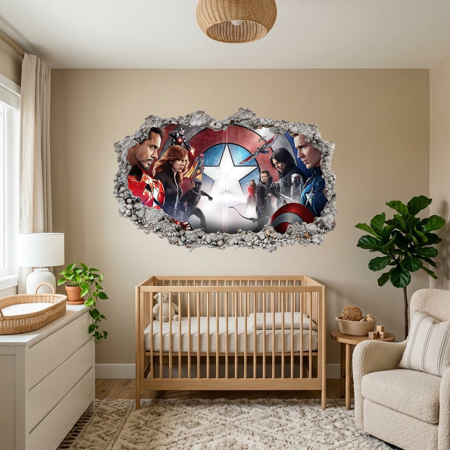 Captain America Iron Man Thor 3D Smashed Wall Decal Nursery Wall Art 023