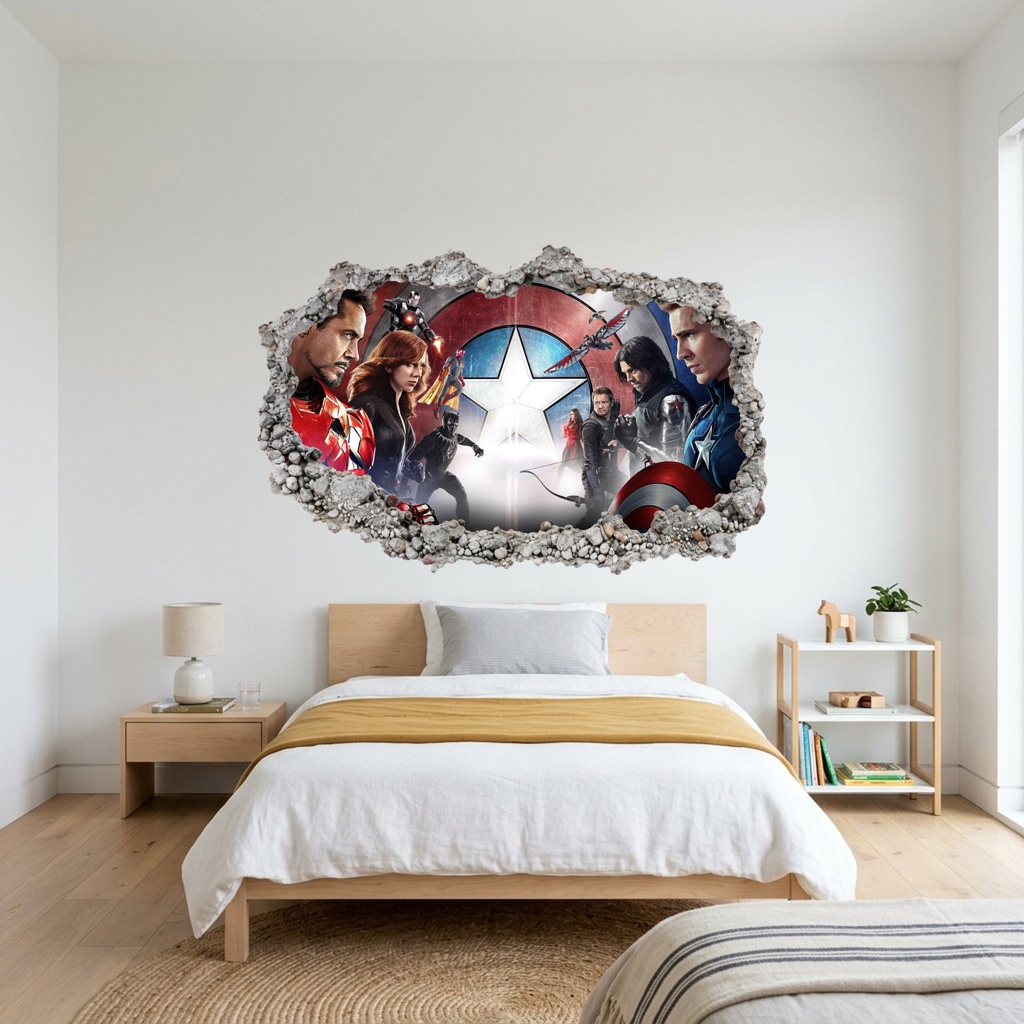 Captain America Iron Man Thor 3D Smashed Wall Decal Nursery Wall Art 023